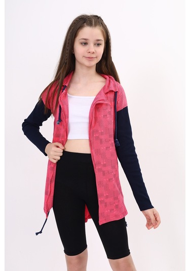 Toontoy Kız Çocuk Komple Baskılı Hırka Fuşya