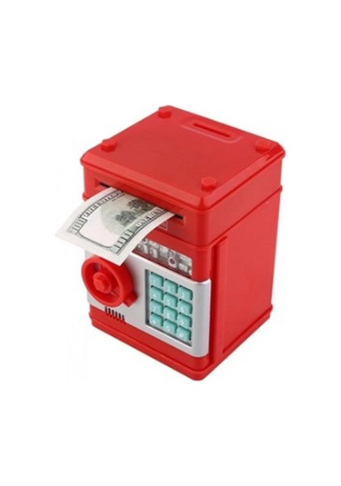 Kişiye Özel Şifreli Otomatik Kağıt Para Alan Kasa Kumbara Kırmızı