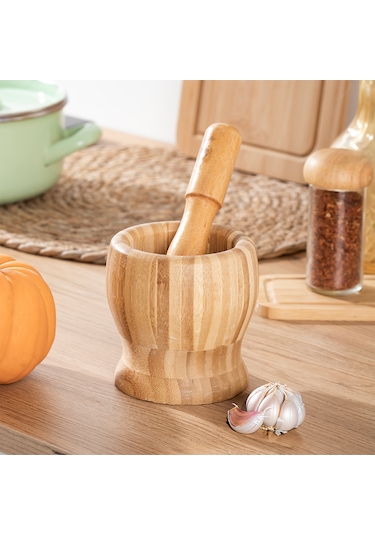 Porsima By-57 Doğal Bambu Havan Sarımsak Döveceği Sarımsak Ezici