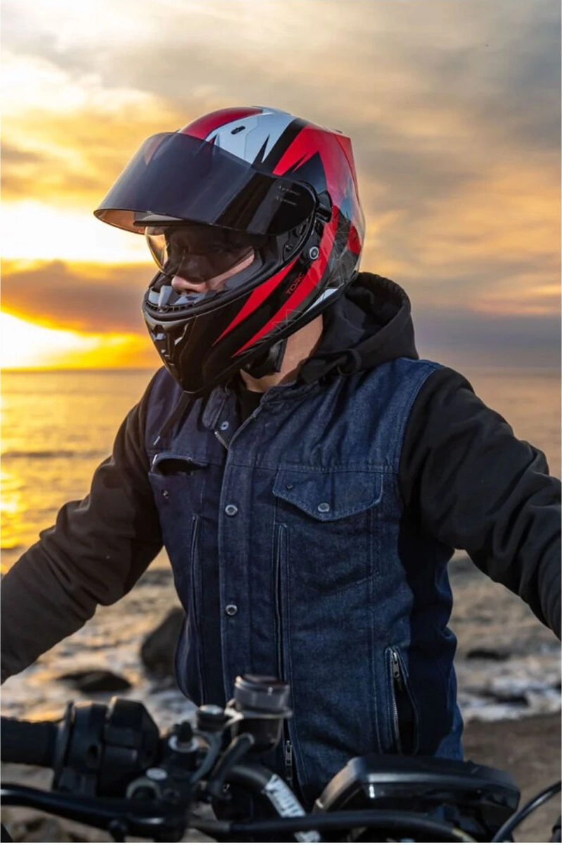 Torc T-15 Shock Kapalı Motosiklet Kaskı Siyah - Kırmızı - Beyaz