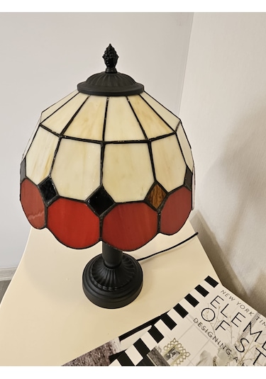 Yüceeller Vitray Abajur Masa Lambası El Yapımı Kırmızı