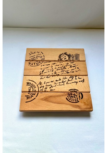 Ham Masif Ahşap Mektup Desenli El Yapımı Sunum Altlığı, Nihale