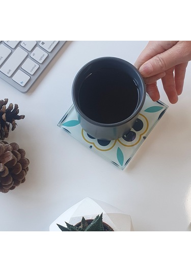 Decorita Cam Bardak Altlığı|Modern Çini Desen|4'lüTakım|10cmx10cm Çok Renkli