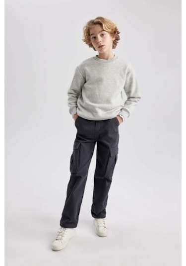 DeFacto Erkek Çocuk Bisiklet Yaka Basic Düz Sweatshirt B7772A8NSGR210 Gri
