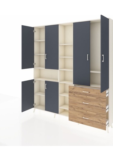Arges Dolap 13 Raflı 3 Çekmeceli 6 Kapaklı 220x30x243 Aytaşı-antrasit/çam Antrasıt/atlas Çam