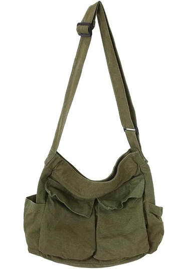 Kadınlar İçin Tuval Çapraz Çanta, Tuval Omuz Çantaları Estetik Haberci Çantası Y2k Satchel Çanta Hobo Tote Çanta Okul Seyahat Günlük Günlük Ordu Yeşili A340 Yeşil