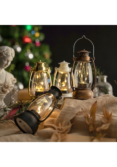 Retro Fener Noel Masa Dekorasyonu Yılbaşı Süs Siyah