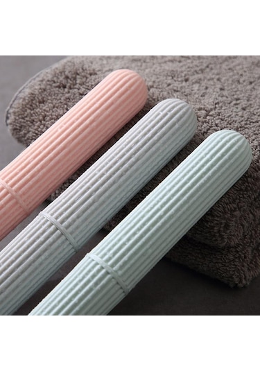 Pembe Taşınabilir Diş Fırçası Kutusu Plastik Diş Fırçası Saklama Kutusu Diş Fırçası Kutuları Basit Çizgili Seyahat Yıkama Diş Fırçası Kapağı Pembe