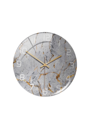 Suntek Mermer Dokulu Yuvarlak Pille Çalışan Ofis İçin İskandinav Tarzı Duvar Saati Gri