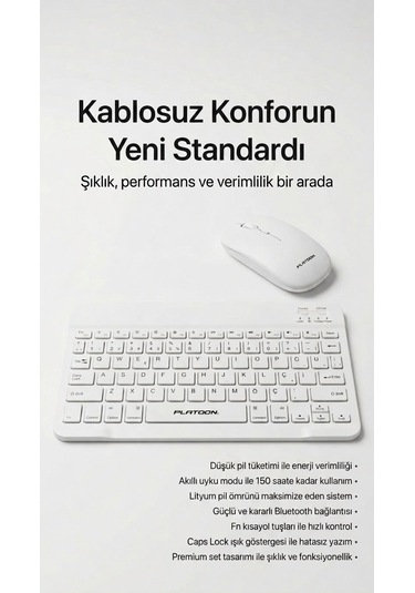 Şarj Edilebilir Ultra İnce Bluetooth Klavye Mouse Seti - Premium Sessiz Profesyonel Kablosuz Takım