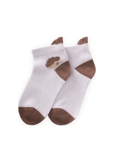 Cigit Kirpi Desen Çocuk Patik Çorabı 5-12 Yaş Beyaz Beyaz