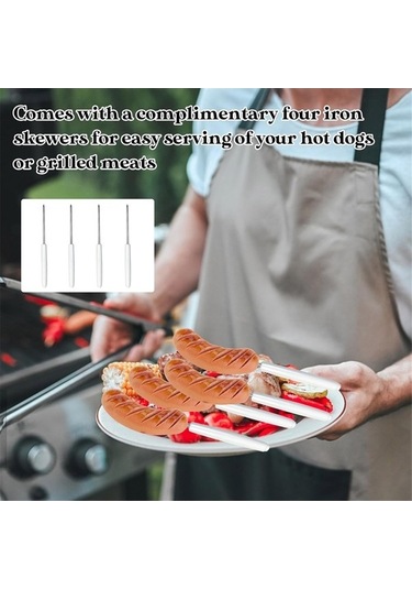 Ulzyvf Ahşap Saplı Ve Sosisli Şişli Sandviç Silindiri, Gümüş Barbekü, 4'lü Gümüş