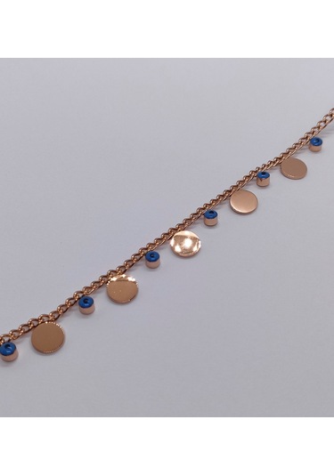 Sapphire Store Rose Gold Renk Nazar Boncuklu ve Metal Plaka Detaylı Halhal Gold
