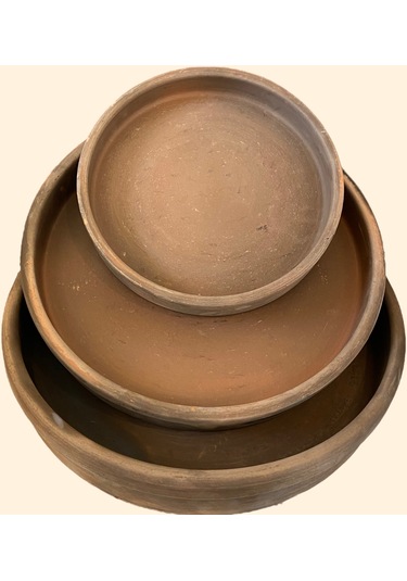 3'lü %100 Pişmiş Toprak Güveç-Fırın Tepsisi-Pişirme Kabı Seti Toprak