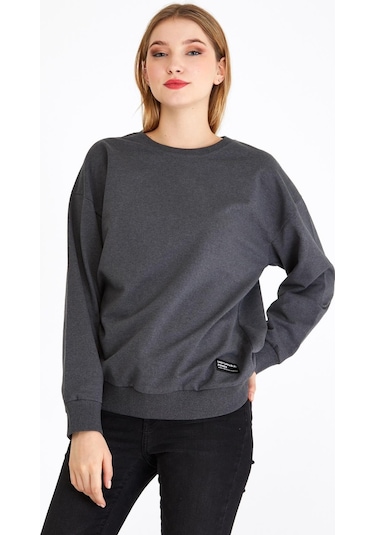 Comeor Kadın Antrasit Basic Bisiklet Yaka Regular Fit Rahat Sweatshirt 001
