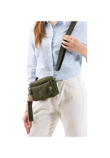 Klinkır Kumaş Mini Çapraz Askılı Kadın Çanta Yağmur Geçirmez El Askılı Çanta 20 10 Cm Mega Bag Yeşil