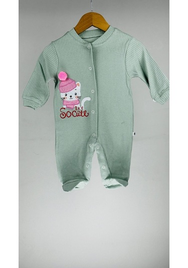 Sevimli Kedicik Patikli %100 Pamuklu Kız Bebek Tulum 001