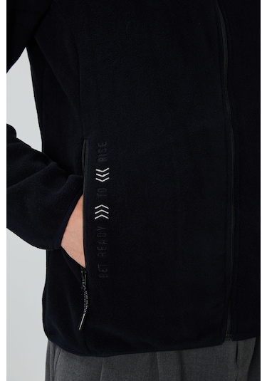 Tommy Life Lacivert Yazı Nakışlı Dik Yaka Fermuarlı Standart Kalıp Erkek Sweatshirt Polar - 87992 Lacivert