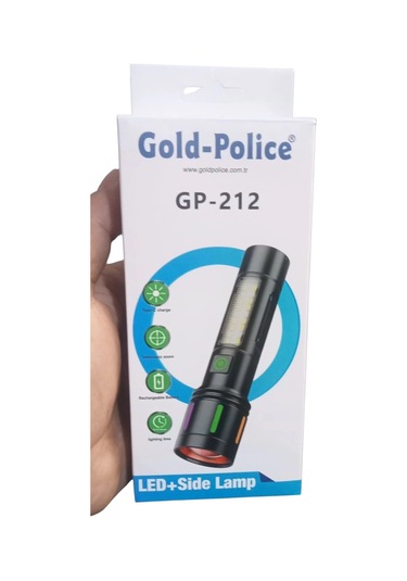 Gold Police Gp-212 Şarjlı Metal El Feneri 1000 Lümen Polis Feneri Çakarlı Çok Renkli