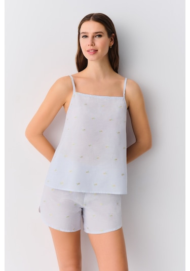 Suwen Pina Şort Pijama Takımı Sh255366671075 Mavi Çizgili Mavi