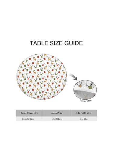 Noel Desenli Yuvarlak Elastic Masa Örtüsü, 45-52 İnç, Suya Dayanıklı, Piknik Ve Kamp İçin Noel Geyik Hediyesi
