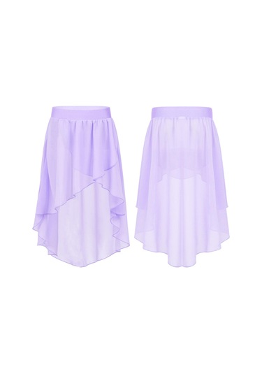 Lavanta Kızlar Yüksek Düşük Bale Mini Etek Elastik Şeffaf Şifon Yan Daldırma Asimetrik Tutu Stüdyo Uygulama Performansı Kostüm Mor