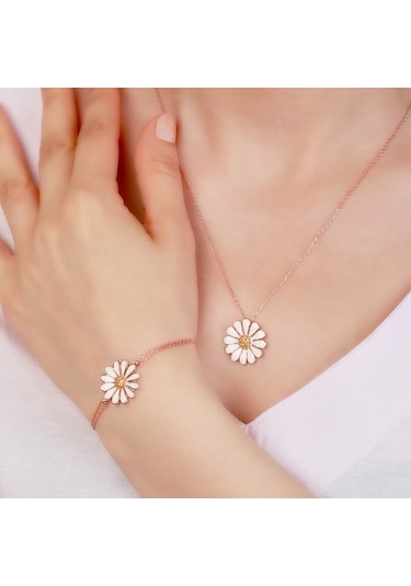 925 Ayar Gümüş Papatya Kolye Bileklik Kombin