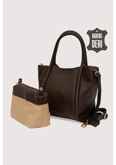 Hakiki Deri Kadın Organizerlı El Çantası Kahverengi Smr9206-2 Kahverengi
