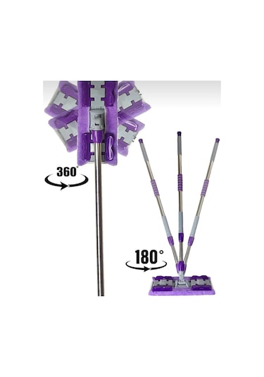 Büro Ev Ofis Yazlık Hijyeni İçin 4 Mandal Yedek Bezli Uzayan Cam Yer Tavan Silme Mop Seti