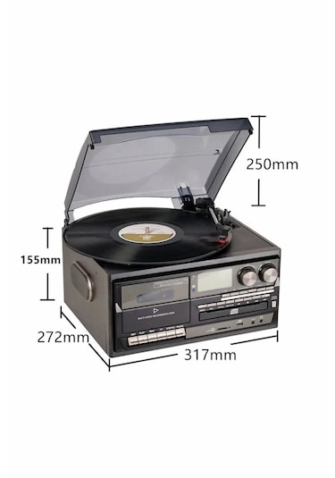 Kn-110 Vintage Plak Cd Kaset Usb Bluetooth Tf Aux Özelikli Pikap Kahverengi