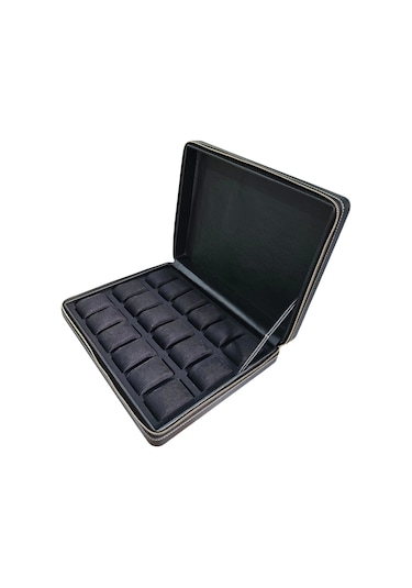 Deri Luxury 18 Li Saat Çantası,kutusu Fermuarlı Siyah 31x38 Cm Çok Renkli
