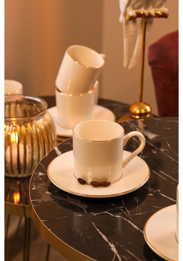 Hayal 12 Parça 6 Kişilik Altın Yaldız Porselen Kahve Takımı