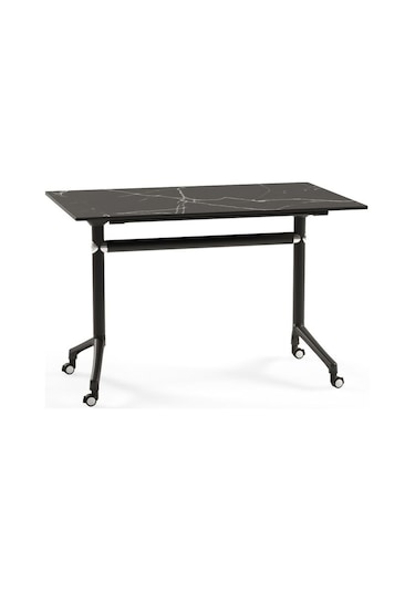 Katlanabilir Tekerlekli Siyah Mermer Desenli Compact Masa 120x77