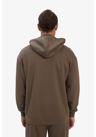 Defacto Boxy Fit Kapüşonlu Kanguru Cepli Jakarlı Sweatshirt E9308ax25aubn571 Kahve
