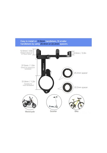Dianziye Alüminyum Bisiklet Telefon Tutucu - 3.5-6.2 İnç Telefonlar İçin Ayarlanabilir, Hafif Ve Dayanıklı, Siyah Siyah