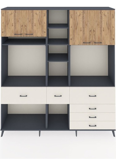Hyperion Dolap 11 Raflı 6 Çekmeceli 4 Kapaklı 220x44x243 Antrasit-çam/aytaşı Atlas Çam/aytası