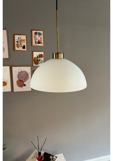 Perry Beyaz Cam Tekli Avize İnce Eskitme Başlık Retro Sarkıt Lamba Restoran Salon Aydınlatma Beyaz