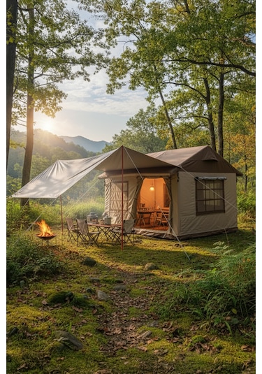 10-12 Kişilik Oxford Kumaş Şişme Çadır 350x350x250cm Su Geçirmez Pu4000+mm Haki Yeşil