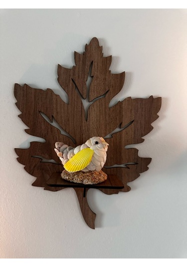 3 Lü Ahşap Duvar Süsü Rafı - Yaprak Mumluk Ve Dekoratif Aplik Seti