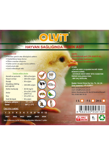 Olvit 20 L Hayvan Beslemesinde Humik Asit