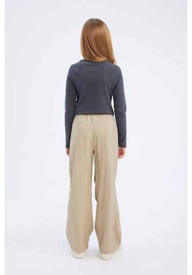 DeFacto Kız Çocuk Beli Lastikli Düz Paça Paraşüt Pantolon D7605A825SMBG414 Bej