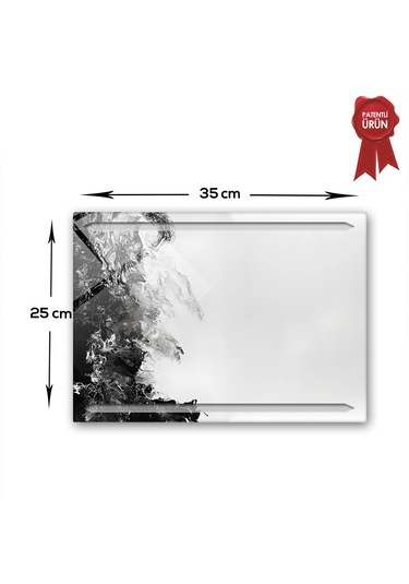 Kanallı Cam Kesme Tahtası - Black Wave - 25x35cm