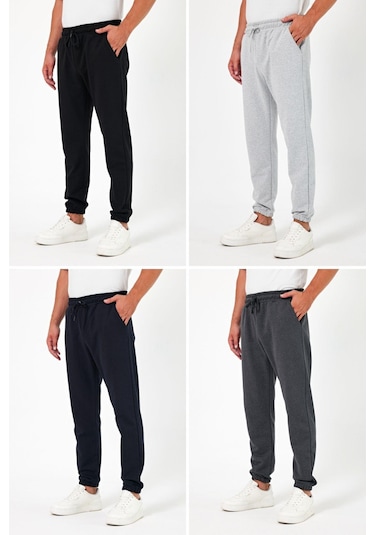 Kalın Siyah-lacivert-gri-antrasit Erkek 4'lü Eşofman Altı Jogger Arka Cepli Lastik Paça Regular Fit Şardonsuz Cmreo96-4 Çok Renkli