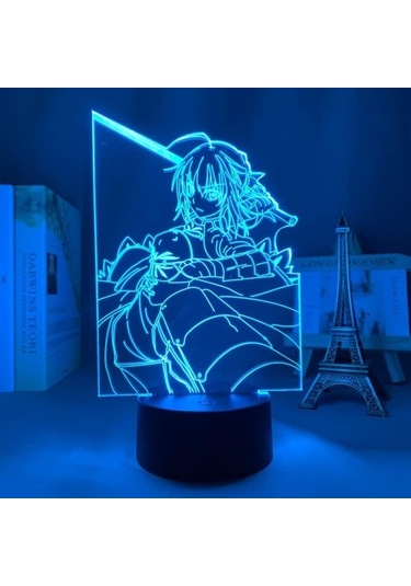 Goldenqian Anime Fate Hayranları Için 3d Nightlight Kaldı 16 Renk Dekor Illusion Uzaktan Kumandalı Led Lamba, Manga Fate Stay Şekil Noel Hediyesi Oyuncaklar Çocuklar / Erkekler 3g0ydu Siyah