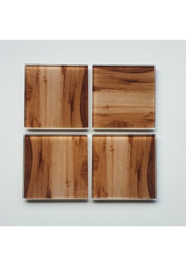 Decorita Cam Bardak Altlığı Yeni Ahşap Desen 4'lü Takım 10 x 10 CM Çok Renkli