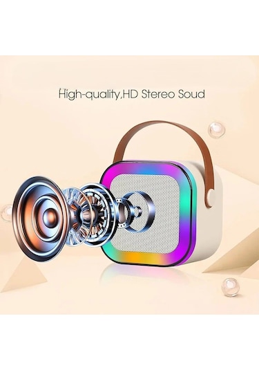 Bluetooth Karaoke Mikrofonlu Hoparlör Seti Rgb Led Işıklı Kablosuz Mikrofon Şarjlı