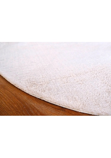 Krem Fluffy Yuvarlak Post Peluş Halı Antibakteriyel Kaymaz Taban