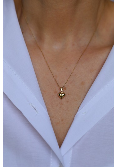 14 Ayar Altın Mini Tombul Kalp Kolye Ucu