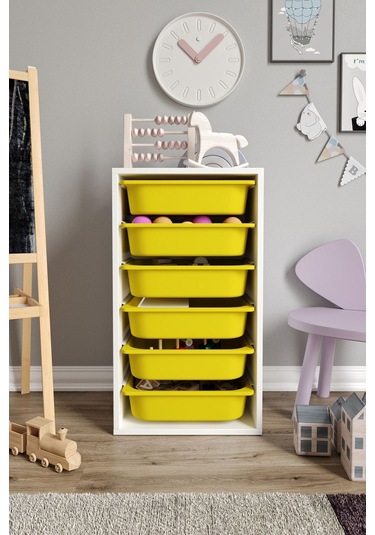%100 Mdf - Small Mono 6 Sepetli Oyuncak Dolabı Sarı