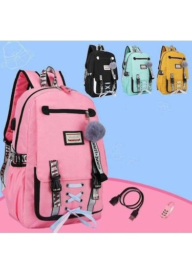 Dancemonkey Lebıhmurah Wbp11 Kadın Kız Okul Sırt Çantası, Siyah/nasır/narancı/pembe/kahverengi, 30x14x47 Cm, Seyahat Şarjlı Siyah